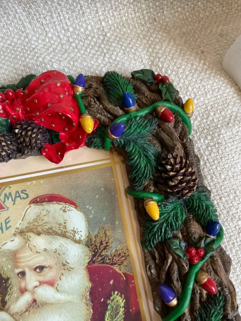 Vintage Ornate 3D Resin Christmas Teddy Bear Toys Picture Frame Fits 5x7” Photos